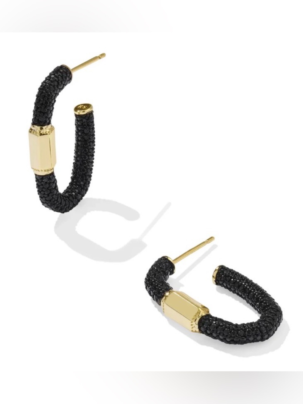 NWT [Kendra Scott] Emery Crystal Sparkle Medium Hoop Earrings, Gold or Black - Picture 4 of 11